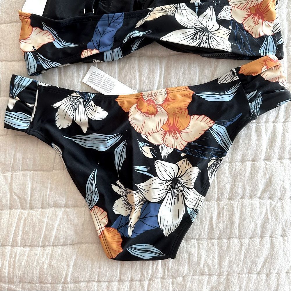 Cupshe Black and Orange Bikini Bold Floral Design